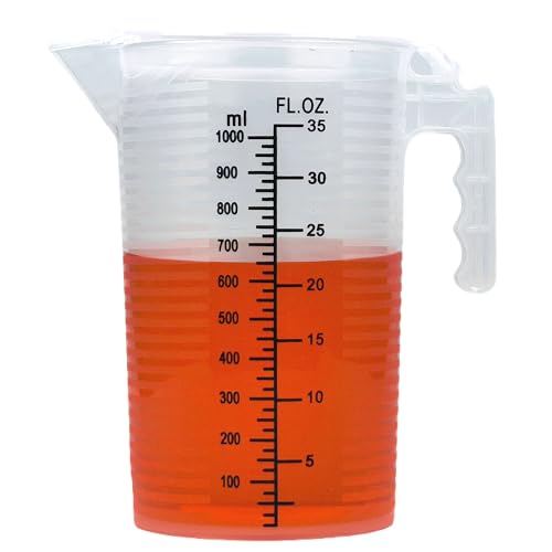 Measuring cups 35oz (1000 mL), Plastic, Multipurpose - Great for Chemicals, Oil, Pool and Gardening - Ounce (oz) and Milliliter (mL)