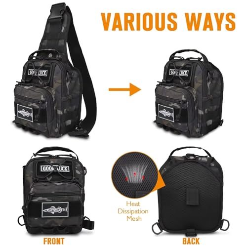 Dovesun Small Fishing Backpack, Waterproof Fly Fishing Sling Pack Tackle Bag with Tackle Boxes - color: C-Size:17.7*8.5*5.7in-Black(NO TACKLE BOX)