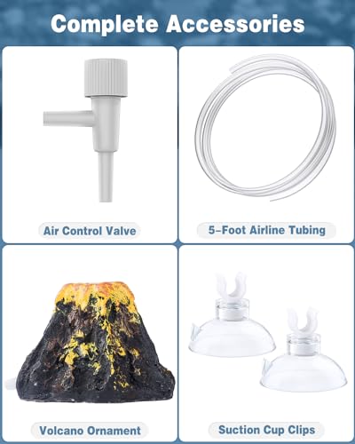 Uniclife Aquarium Volcano Ornament Kit, Fish Tank Decoration Mini Resin Volcanic Decor for Fish Tank Landscape Realistic Mountain with Air Stone Bubbler Airline Tubing Accessories for Oxygenation - color: Yellow, size: Mini