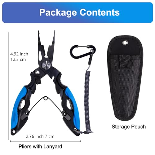 Titanium Coated Micro Fishing Pliers Precision Split Ring Pliers for Ultralight Fishing with Storage Pouch & Lanyard Blue - color: Blue