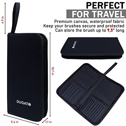 DUGATO Short Paint Brush Holder & Organizer 5.4x10.7 Inches, Black Canvas Bag for Brushes up to 9.3" Length, Case with 15 Slots, Artist Brush Carrying Case (Brush Not Included) - color: Black, size: Medium 5.4x10.7 inches