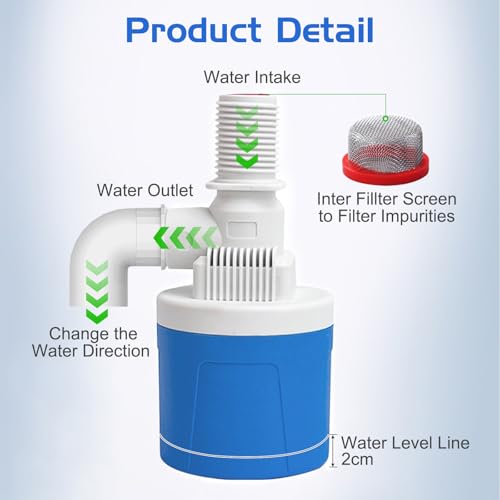 3/4" Top Inlet Water Float Valve, 2 Pack Automatic Water Level Control Valve For Water Tank Water Trough Pool Livestock Troughs Distille Solar Energy Auto Pot Aquarium