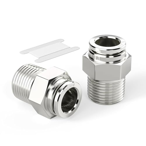TAILONZ PNEUMATIC 304 Stainless Steel Male Straight 6MM Tube OD x 3/8 Inch NPT Thread Push to Connect Fittings PC6-N3 (Pack of 2) - size: 6mm OD 3/8''NPT