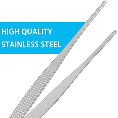 Bonsicoky 4Pcs 8 Inch Stainless Steel Tweezers, Long Tweezers with Precision Serrated Straight Tips, Non-slip Multitool Tweezer for Cooking, Repairing, Medical, Garden - size: 8" x 4(Straight)