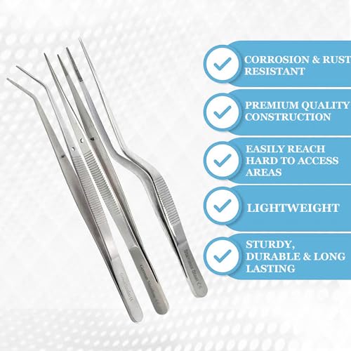 Lab Tweezers High Precision Forceps, 6" (15.2 cm), Fine Strong Point tweezers, Stainless Steel (6" Set of 3pcs) - size: 6" Set of 3pcs