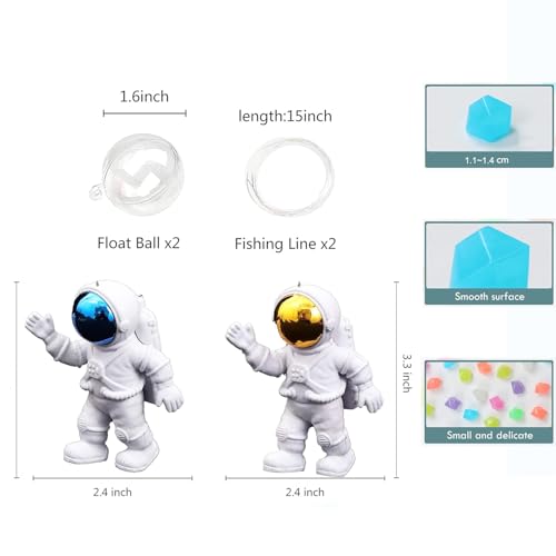 Muzero Floating Fish Tank Aquarium Decorations Set – 100 Glow in the Dark Pebbles & 2 Floating Astronauts Ornaments for Fish Tank Decor - color: Astronaut Set