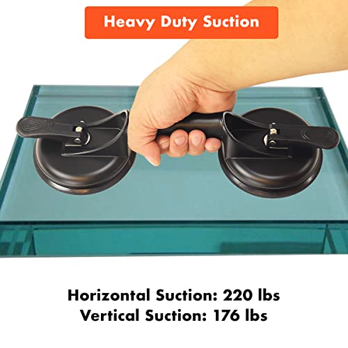 2 Pack Suction Cups Heavy Duty Aluminum Vacuum Plate Handle Glass Holder Hooks to Lift Large Glass/Tile Lifter/Moving Glass/Pad for Lifting/Dent Puller - color: 2 Pack Double Plate-Black