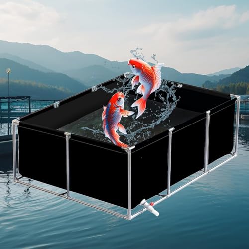 Large Outdoor Fish Holding Tank with Drain Valve, Canvas Fish Pond.Large Outdoor Fish Holding Tank - Above Ground PVC Pool for Koi, Turtles & Aquatic Life with Durable Steel Frame & Canvas L - color: Black, size: 3×1.5×0.5m(9.8×4.9×1.6ft)