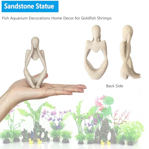 Sandstone Statue Fish Tank Ornaments, Small Fish Aquarium Decorations Home Decor for Goldfish Shrimps, Thinker - color: Thinking