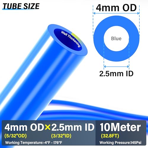 TAILONZ PNEUMATIC Blue 4mm or 5/32 inch OD 2.5mm ID Polyurethane PU Air Hose Pipe Tube Kit 16 Meter 50ft - color: Blue, size: 4mm OD/50ft/16m