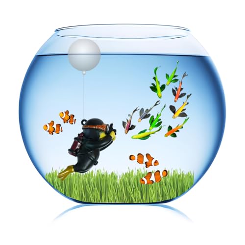 Floating Aquarium Decorations – Diver Fish Tank Floating Decor, Adjustable Floating Fish Tank Accessories for Betta Fish, Cute Aquarium Ornament (Diver Black) - color: Diver Black