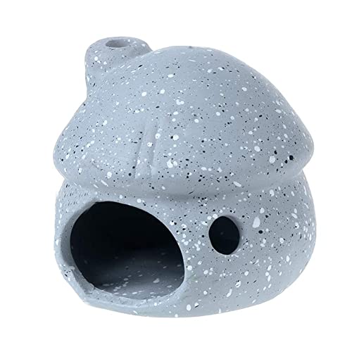 Aquarium Decorations Ceramic Mushroom House for Fish Tank Landscape to Small Shrimp/Goldfishes Hiding Rest and Breed (Grey)