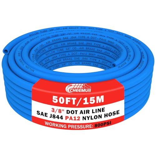 CheeMuii 50 FT 3/8" DOT Air Line Blue 3/8 PA12 Nylon Pneumatic Tubing 15.2 Meter 3/8 Inch OD Pneumatic Air Tubing Pipe Hose Line for Semi Truck Trailer or Industrial Air System - color: Blue, size: 3/8"OD-50FT