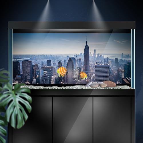 Aquarium Background Stickers - New York City Skyline Metropolis Self-Adhesive Fish Tank Reptile Terrarium Decor Poster (100 x 50 cm / (39.3 x 19.6 inches)) - size: 100 x 50 cm / (39.3 x 19.6 inches)