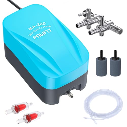 Pawfly Aquarium Air Pump 60 GPH Oxygen Pump for 20 to 60 Gallon Fish Tanks Buckets Quiet Aerator Pump Kit with Airline Tubing Control Lever Valve Air Stones and Check Valves - style: With Airline Tubing Control