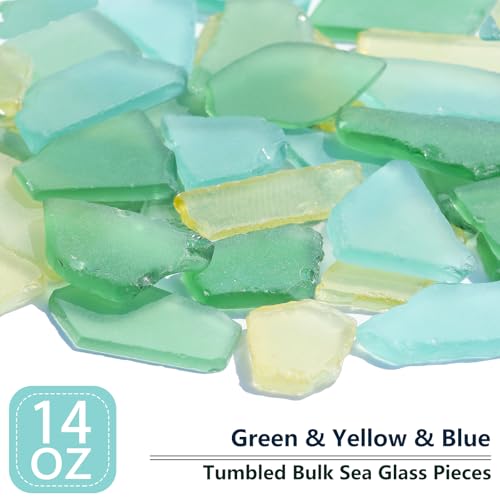 QYGL Sea Glass for Crafts - 14oz Frosted Seaglass Pieces - Vase Filler and Aquarium Ornament, DIY Craft Supplies for Art, Beach Weddings, and Home Decor (Green, Yellow, Blue) - color: Green, Yellow, Blue