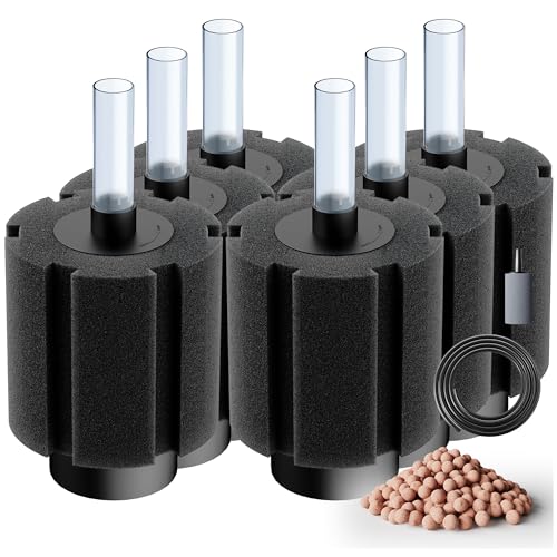 50-80 Gal Aquarium Sponge Filter with Ceramic Media and Bubble Diffuser Ultra Quiet Fish Tank Filters fit Breeding Fry Betta Shrimp Fish Tank (Medium(6 Pack) for 50-80 Gallon) - size: Medium(6 Pack) for 50-80 Gallon