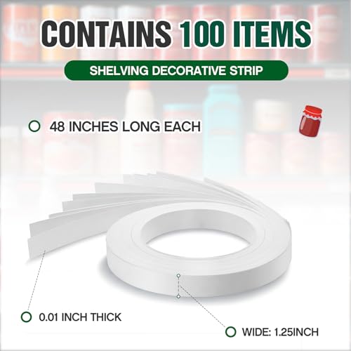Frienda 100 Pcs Decorative Gondola Shelving Vinyl Insert Strips Pre Cut 48" x 1.25" C Channel Decorative Shelf Insert Strips for Retail Store Supermarkets Grocery Gondola Decoration (White) - color: White