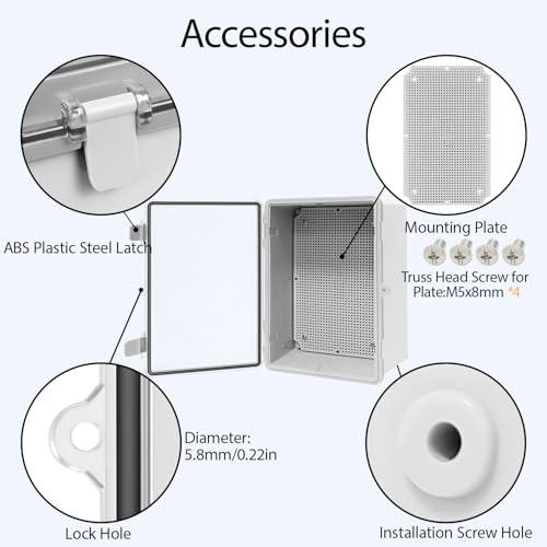 ABS Plastic Dustproof Waterproof IP65 Junction Box Hinged Shell Universal Electrical Project Enclosure Gray, with PC Transparent Clear Cover 11.4 x 7.5 x 5.5inch(290 x190 x140mm) - size: 11.4" x 7.5" x 5.5"