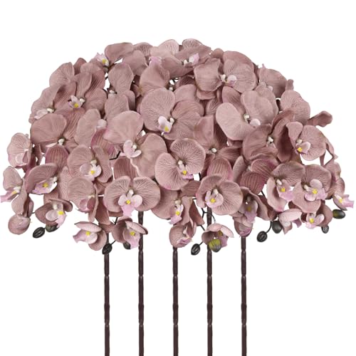 36.6'' Coffee Orchids Artificial Flowers 10 Large Blooms Fake Phalaenopsis Branches 5PCS Long Stem Faux Silk Orchids Stems for Tall Vase for Bridal Shower Home Wedding Table Decor (Coffee) - color: Coffe