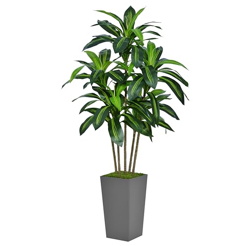 ASTIDY Artificial Dracaena Tree 5FT - Faux Tree with Gray Tall Planter - Fake Tropical Yucca Floor Plant in Pot - Artificial Silk Tree for Home Office Living Room Decor Indoor - color: Gray