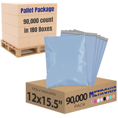 Metronic Poly Mailers 90000 Pack 12 x 15.5, Strong Adhesive Shipping Envelopes for Clothing, Waterproof Shipping Bags for Businesses, Flexible Mailers Poly Bags, Packages Bags Bulk, Light Blue - color: Light Blue, size: 12x15.5 90,000 pieces