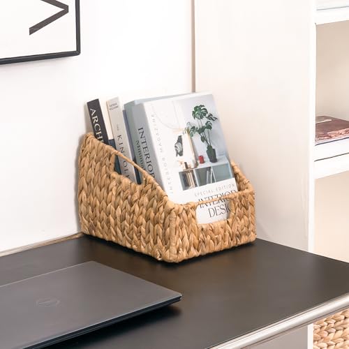 KOKODO 2-Pack Open Front Pantry Baskets, Handwoven Water Hyacinth Wicker Storage Baskets with Built-in Handles, Organizing Bins for Shelves - color: Open Front - Set 2