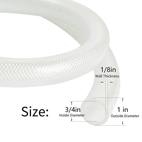3/4’’ ID × 1’’ OD - 50 ft Clear Braided Hose Plastic Vinyl Tubing, High Pressure Flexible Reinforced PVC Tube for Transfer Water Air Oil, BPA Free & Non-Toxic - size: 3/4'' I.D., style: 50 FT