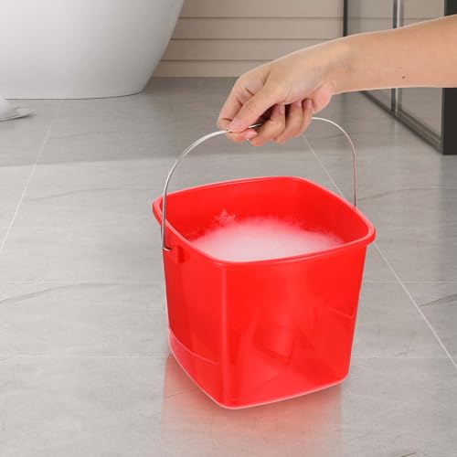 Kifmurase 6 Pcs 3 Quart Plastic Cleaning Bucket, Small Square Detergent Pail with Handles, Utility Bucket for Home, Office, Kitchen, School, Commercial Use,（Red）