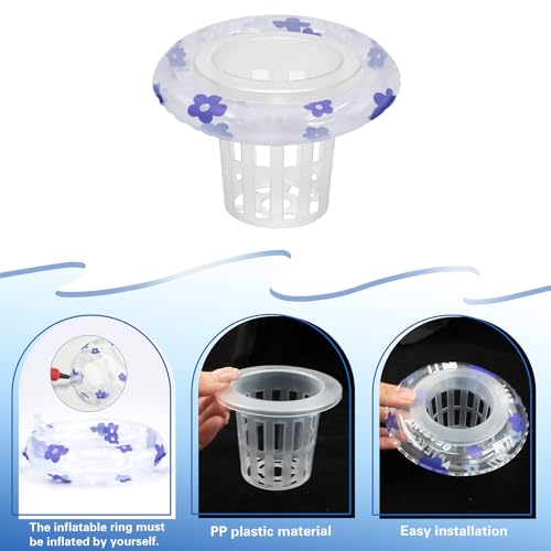 4 Sets Floating Aquarium Plant Holder, Translucent Plastic Fish Tank Basket with Floating Rings, Aquarium Hydroponic Basket for Live Plant Cultivation and Aquascape Decorations