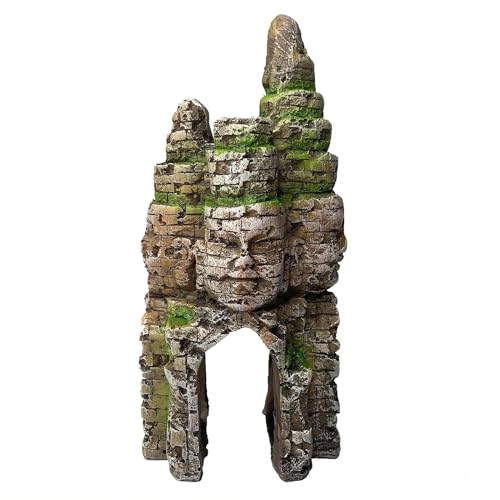 kathson Aquarium Buddha Statue Decorations Fish Tank Resin Buddha for Four Faces Ornament with Caves Hole for Betta Fish Hideout Swim Through