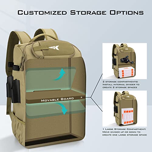 KastKing KarryAll Fishing Tackle Backpack with Rod Holder 4 Tackle Boxes,40/26L Tackle Bag Storage Fishing Gear and Equipment - color: B: Large (40 L) - Khaki