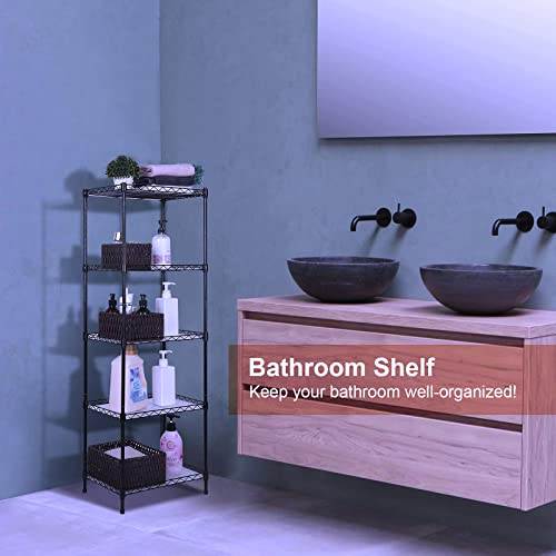 5-Tier Wire Shelving, 11.8x15.7x63in, Black - Heavy Duty Shelf - Kitchen Storage Shelves - size: 5-Black Shelf