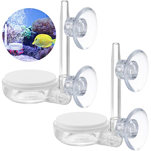 Treela Aquarium Air Stone Kit 2 Pack Nano Airstone with Control Valve & Suction Cups, Quiet Fine Bubble Diffuser for Fish Tank Aquarium