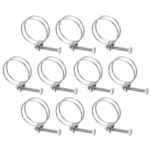 uxcell 10Pcs Double Wire Hose Clamp, 53-60mm Adjustable Stainless Steel Wire Hose Clips with M8 Bolt for Dust Collection Hose, Pump Hose Pipe - size: 53-60mm