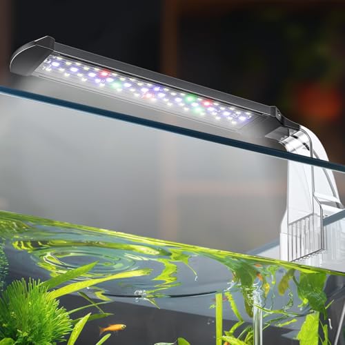 Pawfly 8 W Aquarium LED Light 8.2 Inch 24/7 Fish Tank Light with Full Spectrum Brilliant White Blue Red Green Lights Multi-Colored LEDs with D/N Mode Single Color Effects Timer & Adjustable Brightness - size: For 5 to 10 Gallon Fish Tank