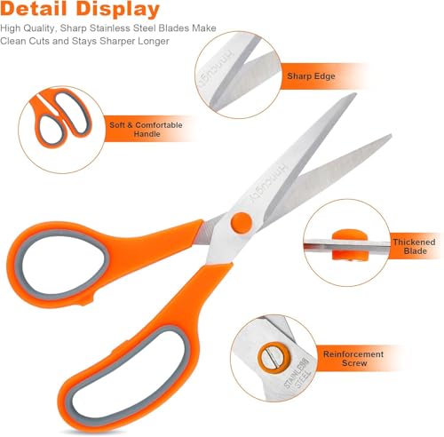Scissors, Hnncugty 8" Scissors All Purpose Bulk Set of 6-Pack, Sharp Shears for Office Home Craft Sewing Fabric, High/Middle School Supplies Student Teacher Supplies, Comfort Grip Right/Left Handed - color: 6 Pack Multicolor