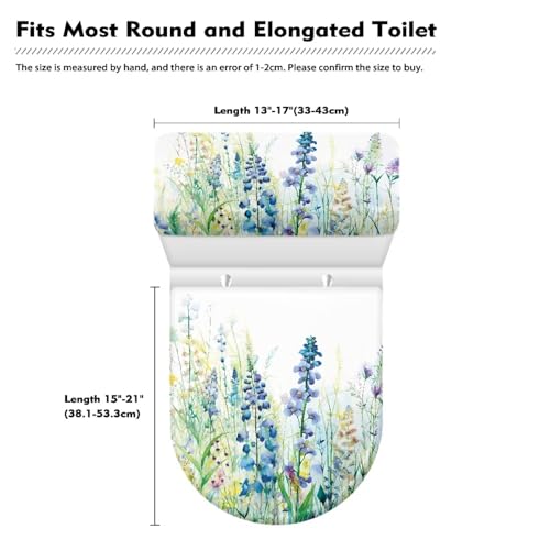 Toilet Lid Cover and Toilet Tank Lid Cover 2 Pieces, with Elastic Edges Toilet Accessories Indoor Decoration Fit for Most Round Elongated and Oblong Lids, Blue Green Floral - color: Blue Green Floral