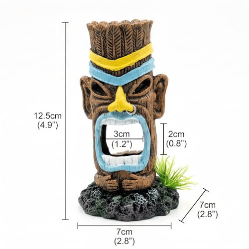 Small Aquarium Decor Cave Hideout, Smooth Resin Fish Tank Decorations with Tiki, Betta Hideout for Reptiles, Shrimp & Axolotl Tanks (2.8x2.8x4.9 Inch)