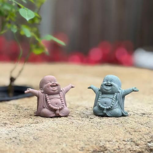OwMell Japanese Jizo Monk Statue, Buddha Jizo Figurine Memorial Aquarium Statue Ornament - Laughing Buddha Small - color: Laughing Buddha Small