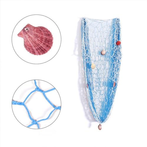 79 x 59 inch Nature Fish Net Wall Decoration with Shells, Ocean Themed Wall Hangings Fishing Net for Beach Party,Wedding,Photographing Decoration - color: 1pack Skyblue