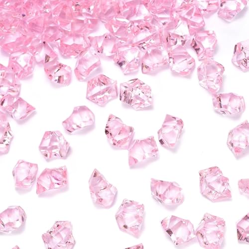 DomeStar Pink Fake Ice, 150PCS Acrylic Fake Diamonds, Plastic Crystals Gems, Vase Fillers DIY Craft Makeup Brush Rocks Wedding Party Table Centerpieces Scatter Decorations - color: Light Pink