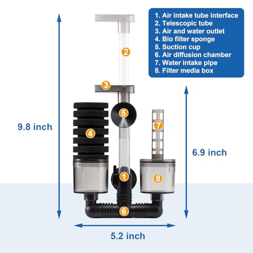 DaToo Aquarium Sponge Filter Fish Tank Foam Filter Quiet Submersible Bio Sponge Filter with 2 Spare Sponges and 1 Bag of Bio Ceramic Media Balls - size: DT-100A (10 to 40 gallons)