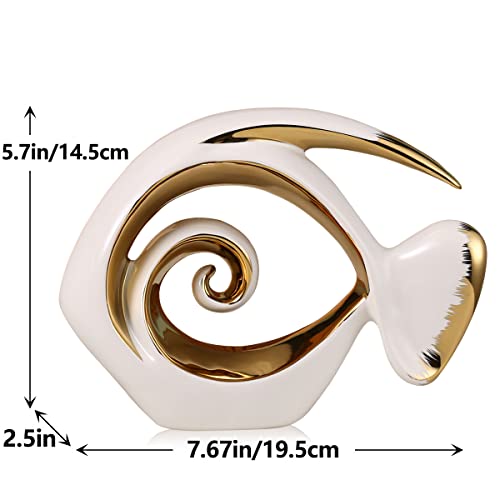 White Gold Ceramic Fish Figurines - Coastal Home Decor, Modern Ocean Centerpieces for Living Room, Dining Area, Bathroom, Office, Coffee Table, Beach House, Nautical, Seaside, Entrance, Shelf Display - color: White, size: Small