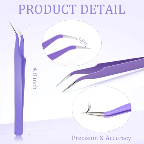 Honoson 9 Pieces Curved Pointed Craft Tweezers Stainless Steel Precision Tweezer with Protective Cover for Rhinestones Dried Flowers Craft Stickers Eyelash Extension Jewelry Making(Purple) - color: Purple