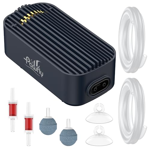 Pawfly Aquarium Air Pump, 110 GPH Air Pump for Fish Tank up to 160 Gallons, Ultra Quiet Adjustable Oxygen Pump with Airline Tubing, Air Stone & Check Valve, Aerator for Fish - size: 5 W (up to 160 Gallons)