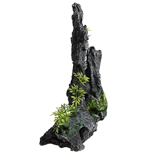Saim Large Aquarium Mountain View Stone Ornament, Resin Rockery Fish Hiding Cave Aquarium Decoration for Amano Shrimp Cichlid to Play,Hide and Rest Fish Tank Landscape Decoration
