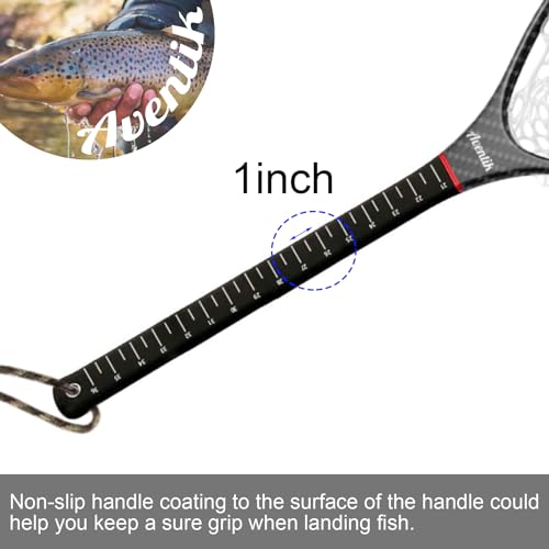 Aventik Fly Floating Fishing Net Carbon Fiber Landing Trout Net Light Weight Clear Rubber Ghost Net Catch & Release - color: ONLY Long Handle Black Net
