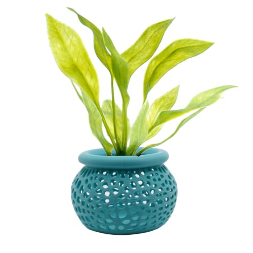 Aquarium Plant Pot Holders, Aquatic Plant Holder, Securely Hold Aquatic Plants, Promoting Healthy Root Growth, Fish Tank Aesthetic (Cyan) - color: Cyan