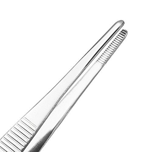 uxcell 1 Pcs 6.3-Inch 430 Stainless Steel Straight Blunt Tweezers with Serrated Tip Daily Garden Tool - size: 6.3-Inch